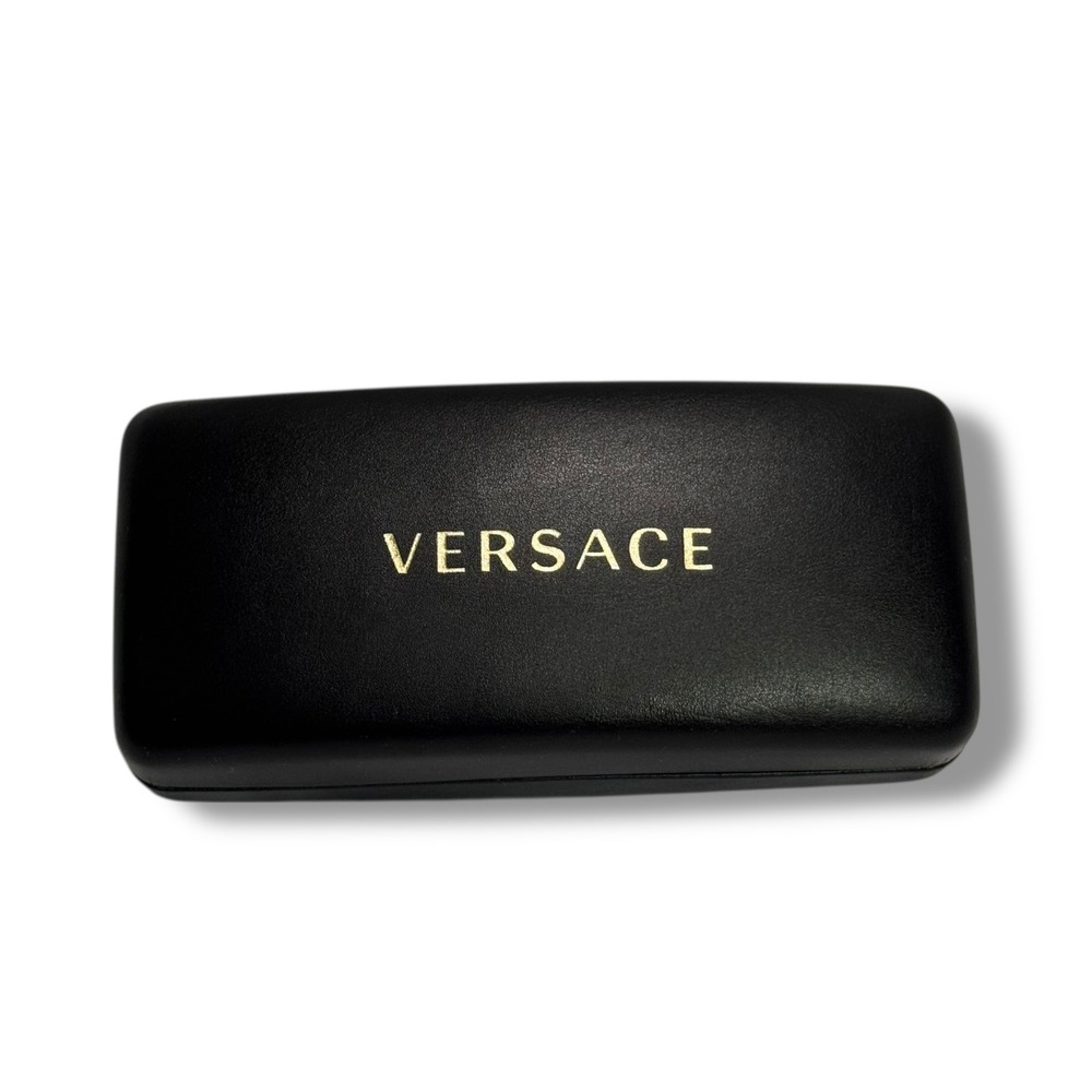 Versace Hard Shell Black Leather Sunglasses Case Light Gold Logo Unisex